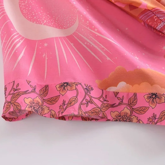 Fuchsia Pink Cosmic Galaxy Moon Boho Short Kimono Coverup Robe - Picture 5 of 10